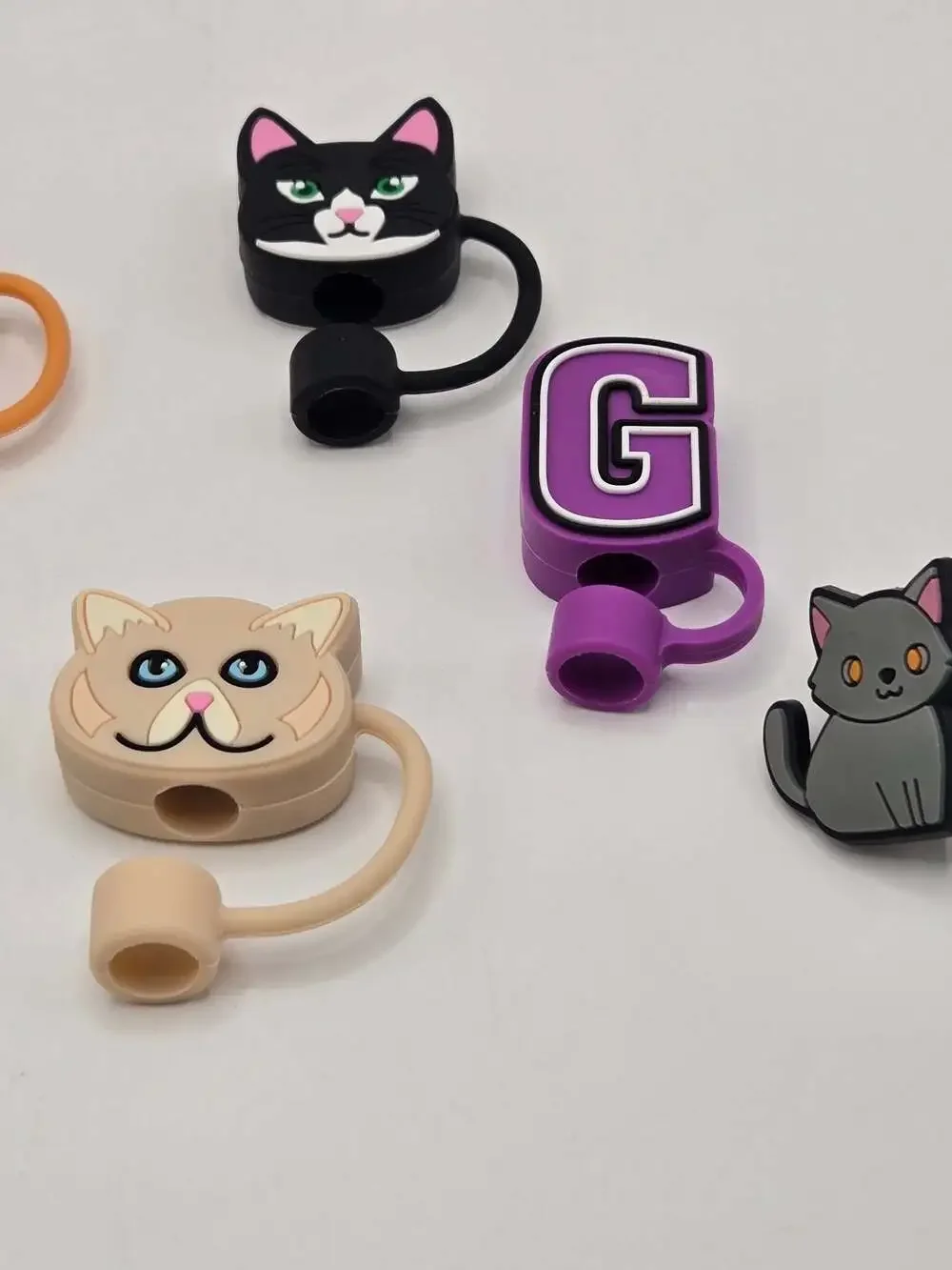 Drinking Straw Toppers and Cover Set - Cat and Initial 'G' Designs